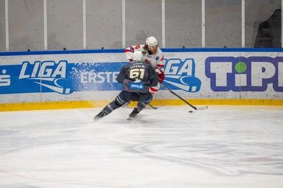 BUDAPEST - FEBRUARY 2: MAC Budapest (Budapest Jégkorong Akadémia Hockey Club) (blue) and Gyergyoi HK  (white) ice hockey teams participate in Championship, February 2, 2024 in Budapest, Hungary.-stock-photo