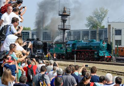 150 éves a MÁV,  Nemzetközi Jármûparádé a Vasúttörténeti Parkban,   2018. szeptember 8-án és 9-én többtonnás vasparipák mutatkoztak be és versenyeztek egymással a Vasúttörténeti Parkban-stock-foto