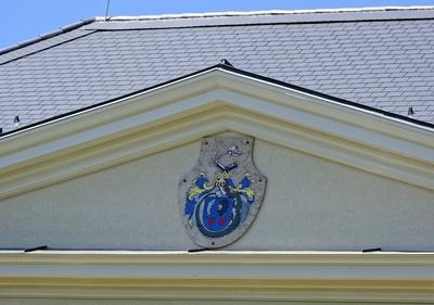 Nyíregyháza, Kállay címer a Kállay kúria homlokzatán-stock-foto