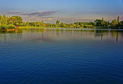 Nyíregyháza, naplemente a Sóstónál-stock-foto