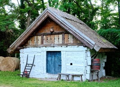 Nádfedeles kunyhó-stock-foto
