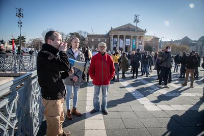 In Heroes' Square, the owners and employees of bars, restaurants and hotels are protesting against the restrictions related to the coronavirus affecting their businesses in Budapest,-stock-photo