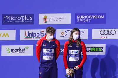 LEN European Aquatics Championships, Mixed Synchronised 10m Platform Diving - podium-stock-photo