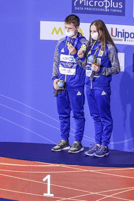 LEN European Aquatics Championships, Mixed Synchronised 10m Platform Diving - podium-stock-photo