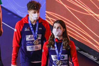 LEN European Aquatics Championships, Mixed Synchronised 10m Platform Diving - podium-stock-foto