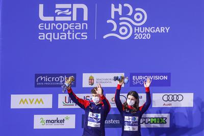 LEN European Aquatics Championships, Mixed Synchronised 10m Platform Diving - podium-stock-photo