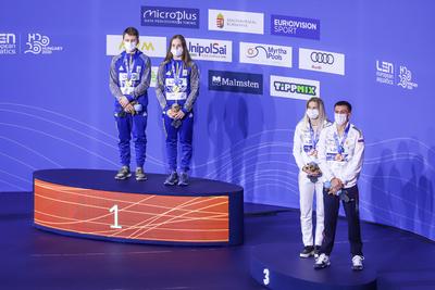 LEN European Aquatics Championships, Mixed Synchronised 10m Platform Diving - podium-stock-photo