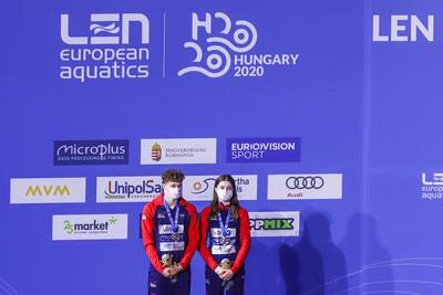 LEN European Aquatics Championships, Mixed Synchronised 10m Platform Diving - podium-stock-foto