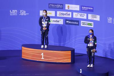 LEN European Aquatics Championships, Women's 1m Springboard Diving - podium-stock-foto
