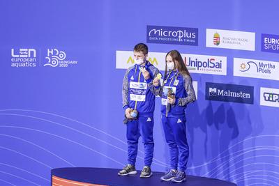 LEN European Aquatics Championships, Mixed Synchronised 10m Platform Diving - podium-stock-photo