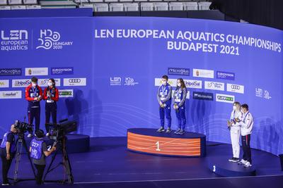 LEN European Aquatics Championships, Mixed Synchronised 10m Platform Diving - podium-stock-foto