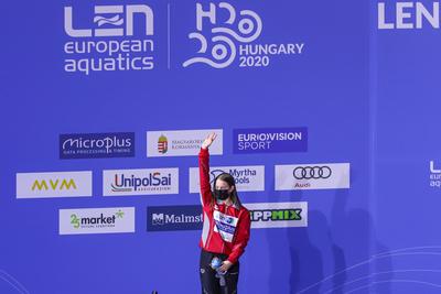 LEN European Aquatics Championships, Women's 1m Springboard Diving - podium-stock-foto