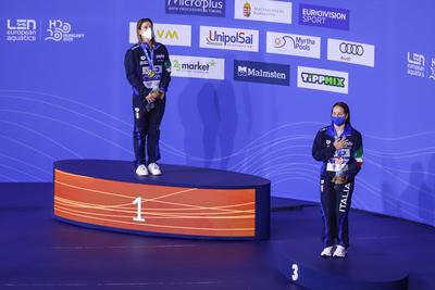 LEN European Aquatics Championships, Women's 1m Springboard Diving - podium-stock-foto