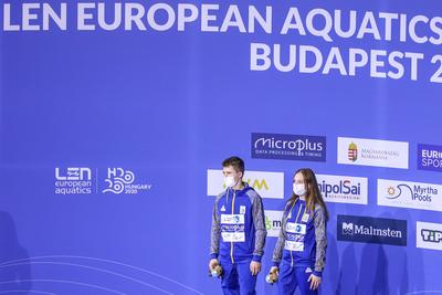 LEN European Aquatics Championships, Mixed Synchronised 10m Platform Diving - podium-stock-photo