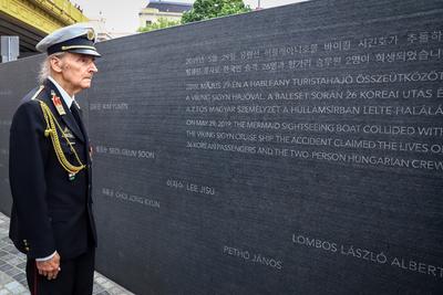 Danube shipwreck - The monument to the victims of the Mermaid was inaugurated-stock-photo