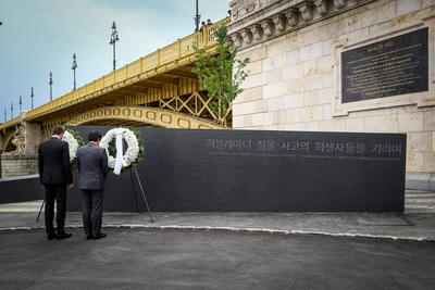 Danube shipwreck - The monument to the victims of the Mermaid was inaugurated-stock-photo