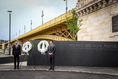 Danube shipwreck - The monument to the victims of the Mermaid was inaugurated-stock-photo