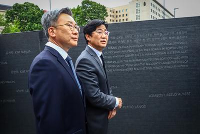 Danube shipwreck - The monument to the victims of the Mermaid was inaugurated-stock-photo