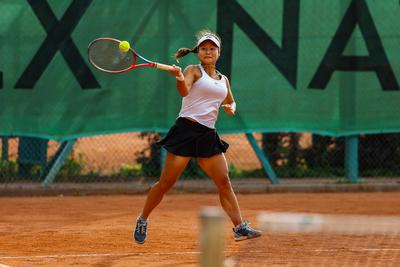 Naturtex Adult Hungarian National Championship Women 's Doubles Final 2021.-stock-photo