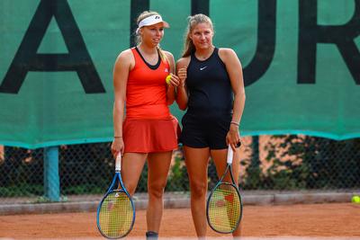 Naturtex Adult Hungarian National Championship Women 's Doubles Final 2021.-stock-photo