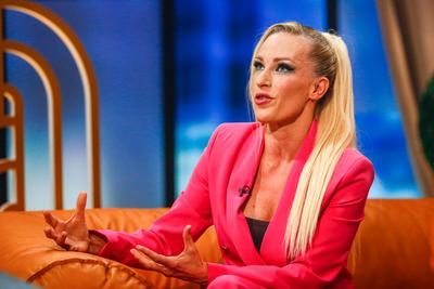 Frizbi late nigth Talk Show-stock-foto