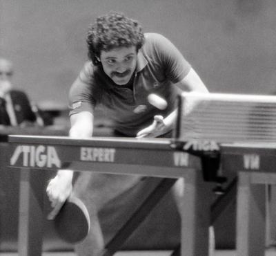 Gergely Gábor világbajnok asztaliteniszező 1982 Budapest Európa Bajnokság-stock-foto
