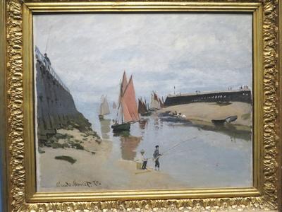 Claude Monet festménye: A trouillei kikötõ bejárata-stock-foto