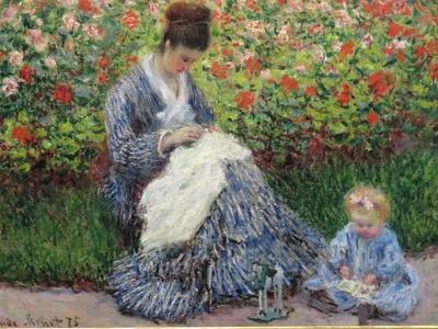 Claude Monet: Camille Monet és egy gyerek a kertben-stock-foto