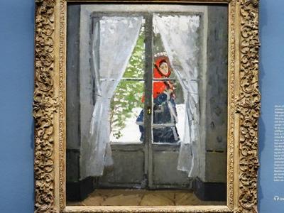 Claude Monet: Monet asszony vörös kendõvel portré-stock-photo