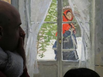 Claude Monet: Monet asszony vörös kendõvel portré-stock-photo