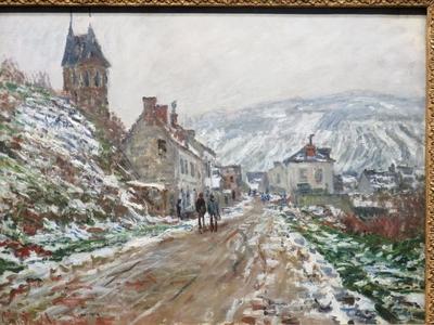 Claude Monet festménye: A étheuli út télen-stock-foto