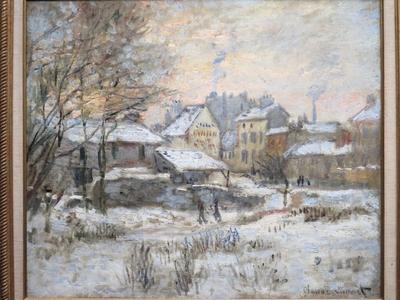 Laude Monet festmény: Hóhatás, napnyugta-stock-foto