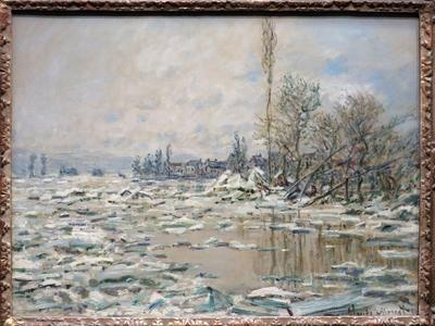 Claude Monet festmény: Jégzajlás szürke idõben-stock-foto