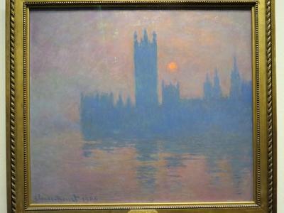 Claude Monet festménye: A parlament épületei napnyugtakor-stock-photo
