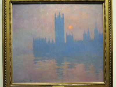 Claude Monet festménye: A parlament épületei napnyugtakor-stock-foto
