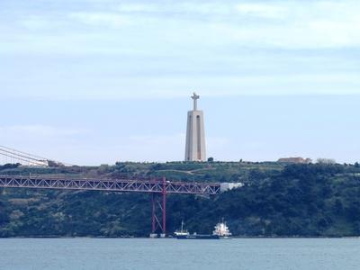 Lisszabon - Tejo folyó - Krisztus szobor-stock-foto