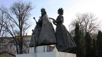 Szent István és Gizella kapuvári szobra-stock-foto