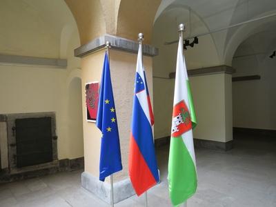 Zászlók - Ljubljana-stock-foto