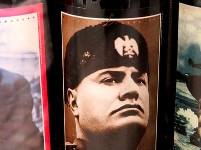 Benito Mussolini portrait - Wine bottle-stock-photo