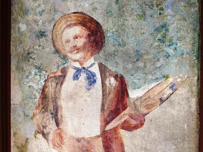 Csók István sefl-portrait fresco - Cece - Memorial museum-stock-foto