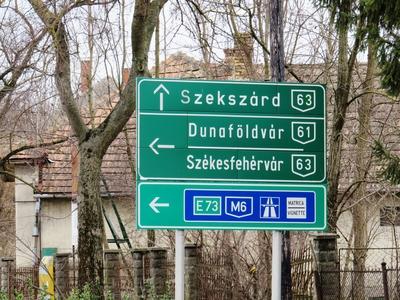 Road signs in Cece - Hungary-stock-foto