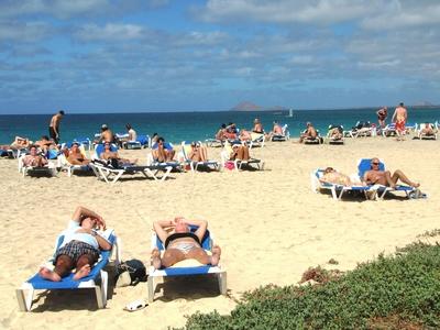 Cape Verde - Sunbathing people on Sal Island.-stock-photo