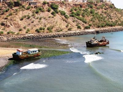 Cape Verde - Shipwrecked ships in Praia harbor-stock-photo