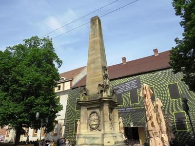 Cluj-Napoca (Kolozsvár), 8 May 2017Memorial column of Emperor of Austria and Hungary Ferdinand I. and his wife, Carolina from 1817.I. Ferdinand és Carolina császárné emlékoszlopa 1917-bõl.-stock-photo