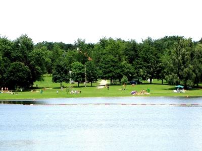 Beach on Lake Gébárt - Hungary-stock-photo