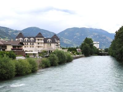 Insel river - Lienz - Grand Hotel - Austria-stock-photo