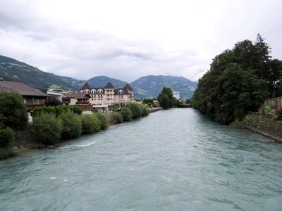 Insel river - Grand Hotel - Lienz -Austria-stock-foto