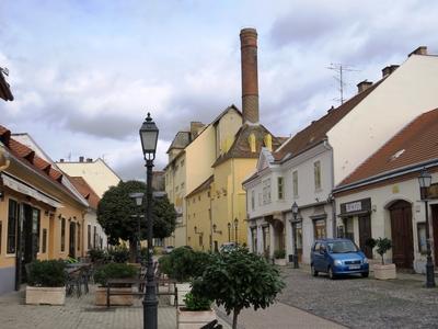 Mosonmagyaróvár - Old Mill and pedestrian street-stock-photo