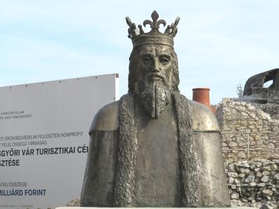 Bust of King Nagy Lajos (Louis the Great) - Diósgyőr - Hungary-stock-photo