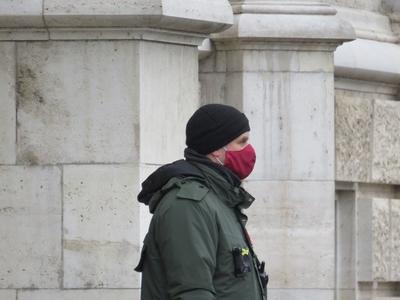 Government guard in Coronavirus mask - Hungary-stock-photo